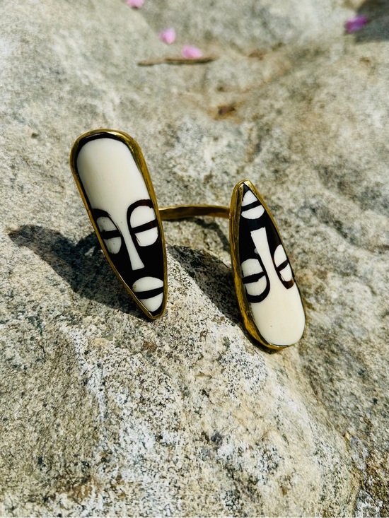 ShaBa Jewelry - Black and Cream Tribal Mask Cuff Bracelet